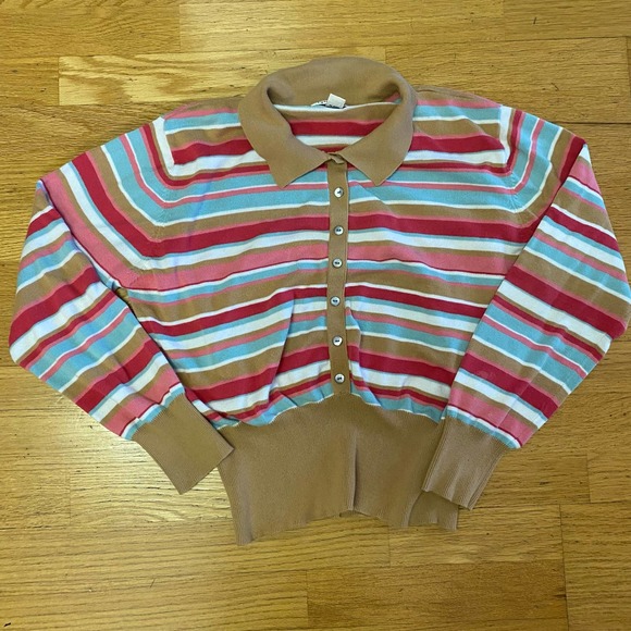 Tyler Boe Striped Collared Lightweight Knit Coastal Preppy Minimalist Career Sw… - Picture 1 of 5